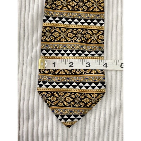 V2 by Versace Men’s Tie 100% Silk Gold Black Geometric Luxury Designer Italy - Picture 6 of 7